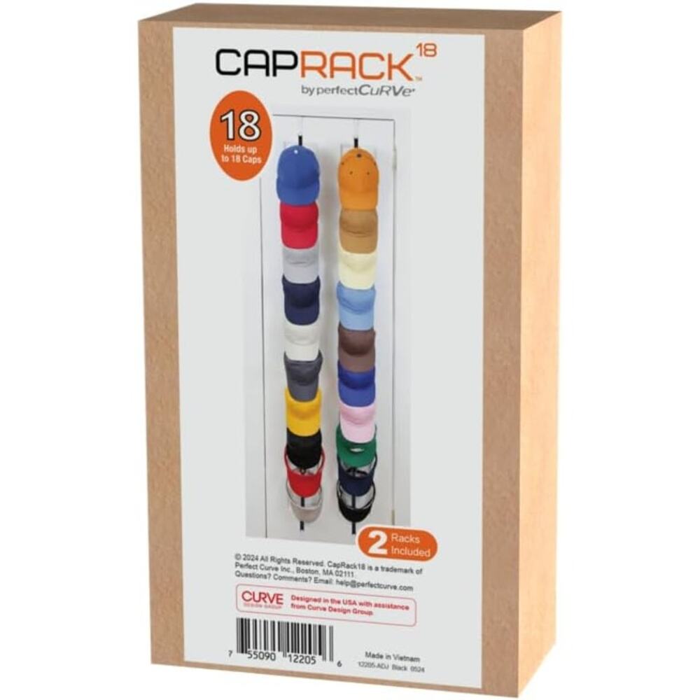 Perfect Curve CapRack Over-The-Door Hat Organizer 2 Straps Black